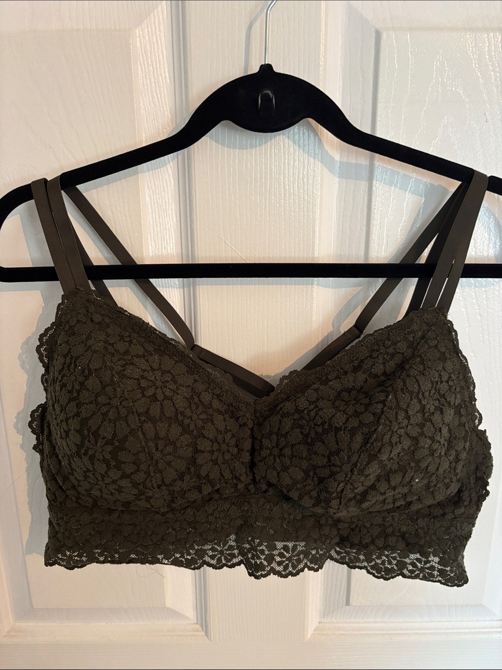 aerie Olive Green Lace Bralette with Double Straps